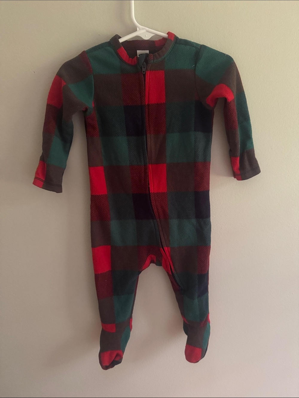 Old Navy Plaid Zippered Footie One-Piece - Red, Green, Black